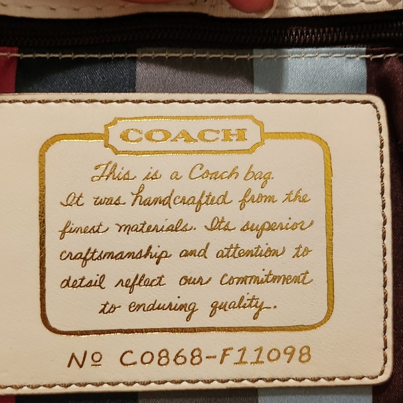 Coach Signature C Shoulder Tote Bag w/ Satin Stripe & Leather Trim 14" X 10" - Picture 12 of 14